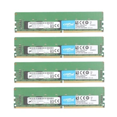 Crucial 32GB (4X 8GB) DDR4 2666MHz PC4-21300 ECC Registered Server RDIMM Memory - Image 1 of 3