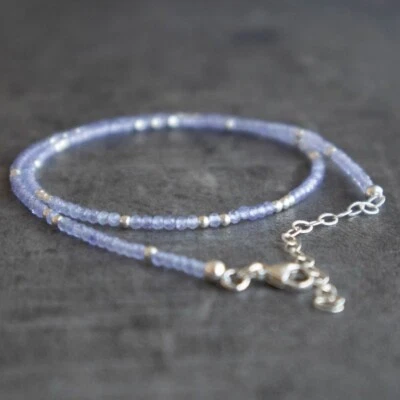 Collar Espiritual A1 Tanzanita Micro Facetado Redondo Plata Relleno Cuentas Pequeñas 18" Foto 1 de 4