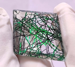 62.50 Ct Diamond Shape Natural Black/Green Rutilated Quartz Loose Gemstone - Picture 1 of 9