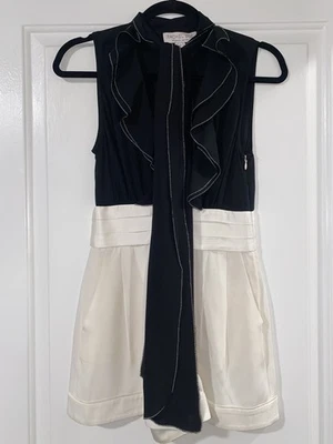 Designer Rachel Zoe 100% Silk Black And White Romper with Pockets - Size 0 - Image 1 of 4