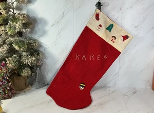 Vintage 1959’s Christmas Stocking Red Felt w/ Christmas Applikations~KAREN Name~29” - Bild 1 von 17