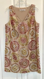 NWT Trina Turk size 10 Glitterati pink gold silver v-neck sequined shift dress - Picture 1 of 8
