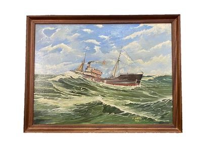 Ancien Tableau HST - Bateau Pêche Bretagne - Le Marie-Alice - Signé - 1948 - Photo 1/4
