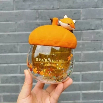 NEW Starbucks Cup W/ Lid Autumn Acorn Cute Fox Double Wall Glass Coffee Mugs 8oz - Image 1 of 4