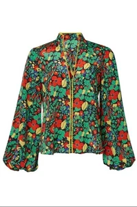 NEW WITHOUT TAGS Minu Top Alexis XS Silky Bold wild flower garden blouse top - Picture 1 of 11