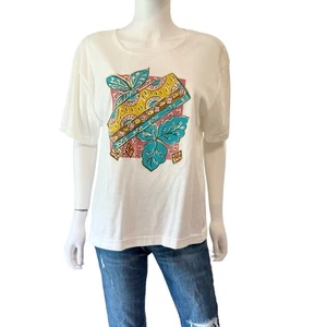 VINTAGE Mervyns Partners White Pink Teal Floral Sunfloral T-Shirt Large NWT - Picture 1 of 8