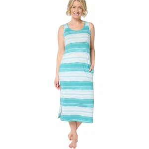 MUK LUKS Size MEDIUM Cloud Knit Midi Dress AQUA MULTI STRIPE - Picture 1 of 1