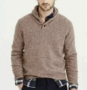 J Crew Mens 100% Lambswool Shawl Collar Pullover Sweater Beige Oatmeal Medium - Picture 1 of 8
