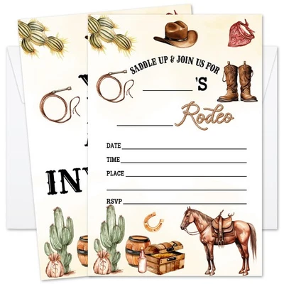 Invitaciones de fiesta de cumpleaños Western Country para niños 20 piezas vaquero vaquera Bir... Foto 1 de 4