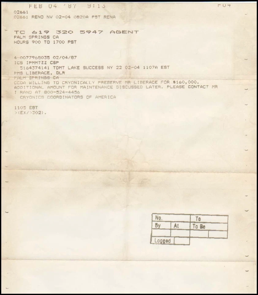 LIBERACE (piano): ¡estimación de preservación criogénica! Foto 1 de 1