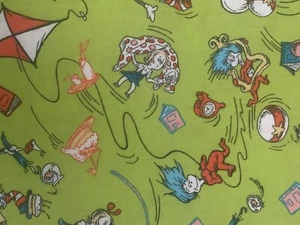 Cat in the Hat Green RARE Quilting Crafts Cotton Fabric OOP 3/4 YARD - Picture 1 of 4