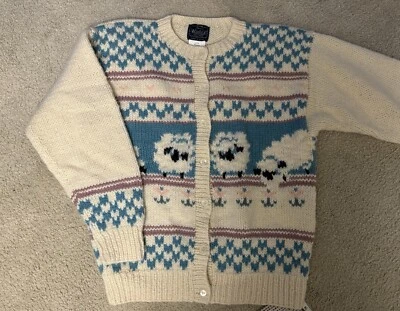 Suéter de Colección Años 80 Woolrich 100% Lana Mujer Mediano Beige Botón Cárdigan Abuela Foto 1 de 4