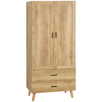 2 Door Wardrobe with Drawers Hanging Rail Modern Storage Unit Bedroom Natural - Image 1 of 4