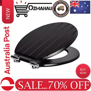 Harbour Housewares Soft Close Toilet Seat - Black - Pack of 1 - Oval-Shaped Wood - Picture 1 of 7