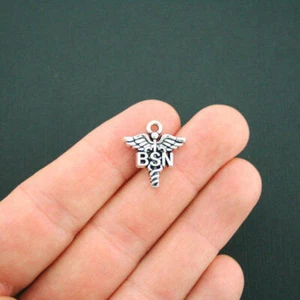 BULK 10 BSN Charms Bachelor of Science Nursing Antique Silver Tone - SC5503 - Picture 1 of 2