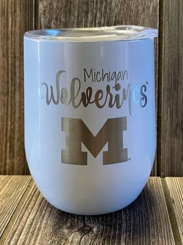 Brand New Michigan Wolverines White Iridescent Aluminum Wine Tumbler with Lid Cover