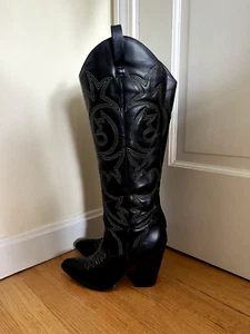 Steve Madden Arizona Women’s Black Pull-On Western Cowboy Boots Size 7 - Picture 1 of 3