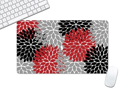 Red Floral Desk Mat Large Size, Gaming Pad Multiple Sizes - DMAT42 - Image 1 of 3