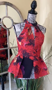 Size 10 Bariano Australia Top Halter Formal Black And Red Peplum Designer - Picture 1 of 14