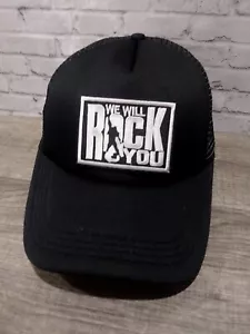 QUEEN We Will Rock You Black Trucker Hat Classic Rock Band Music Vtg Style Cap - Picture 1 of 6