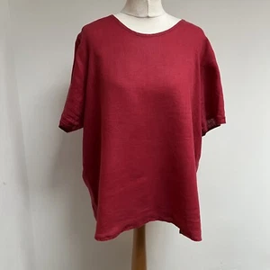 Flax Linen Top Size Medium Red Short Sleeves Relaxed Fit 100% Linen Holiday - Picture 1 of 8