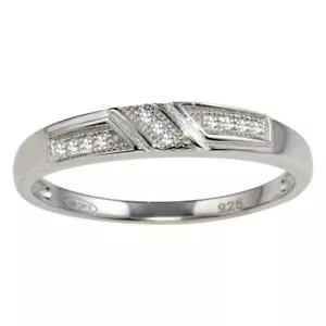 Men's Sterling Silver Wedding Band Ring w/ Cubic Zirconia Stones - Picture 1 of 3