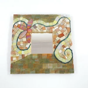 Square Mosaic Tile Decorative Mirror Iridescent Ginger & Yellow Floral + Swirl - Picture 1 of 11