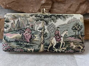 Vintage HL USA Tapestry Clutch Purse English Fox Hunt Victorian - Picture 1 of 16