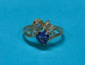 Damen herzförmiger Amethystring mit einem echten Diamanten - 14K Gelbgold - Bild 1 von 5