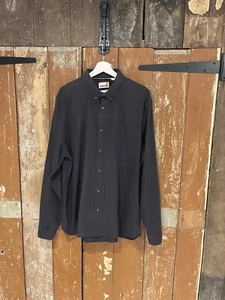 Timberland Long Sleeve Shirt Black Cotton Button-Up Collared Logo XL Slim Fit - Picture 1 of 16