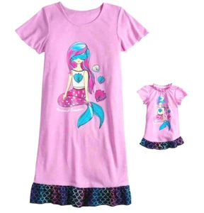 SO Girls Nightgown & Matching Doll Gown Purple/Turquoise MERMAID Theme  5/6 NWT - Picture 1 of 1
