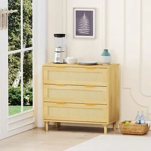 31.50"3-Drawers Rattan Storage Cabinet Rattan Drawer - Picture 1 of 8