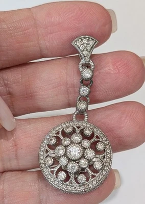 Colgante potenciador Judith Ripka plata esterlina Diamonique circonita cúbica filigrana colgante 2" Foto 1 de 4