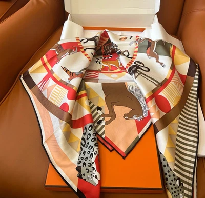 Pure 18 Momme Sarga Seda Pañuelo Bufanda Envoltura Estampado Animal Mantón Cuadrado 90X90cm Foto 1 de 4