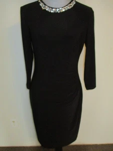 Lauren Ralph Lauren Black Faux Diamond Rhinestone Embellish Ruched Dress  6 - Picture 1 of 10