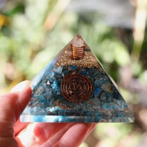 Natural Blue Apatite Orgone Pyramid XL 75mm 3in EMF & 5G Protection - Picture 1 of 10