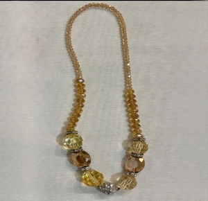 Yellow Glass Bead Statement Necklace Rhinestone Faceted Bold Vintage Inspired - Picture 1 of 7