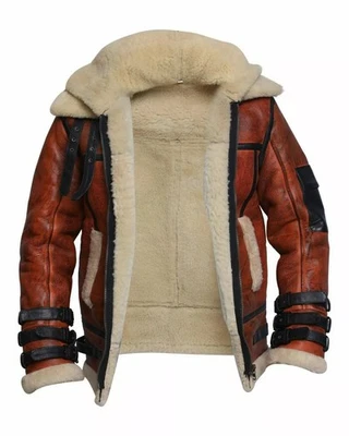 MEN’S RAF B3 AVIATOR DOUBLE COLLAR SHEARLING SHEEP SKIN BOMBER LEATHER JACKET - Image 1 of 4