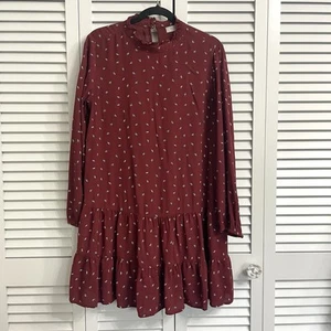 LOFT Langarm-Swing-Kleid Burgunderrot Print Stufen Damen Größe MP - Bild 1 von 11