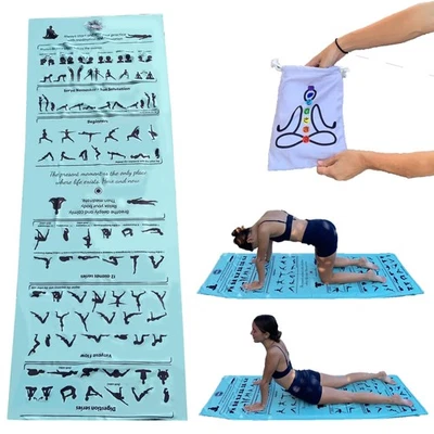 Yoga Towel Non Slip – Illustrated Yoga Poses, Absorbent Microfiber for Hot - Image 1 of 4