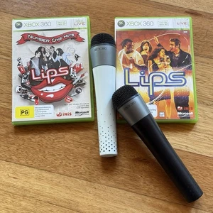 Lips Xbox 360 Games & 2 Microsoft Wireless Microphone Bundle Mic Number One Hits - Picture 1 of 19