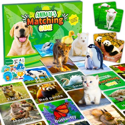 Juego a juego de animales para niños 100 piezas juego de tarjetas de memoria para niños pequeños preescolar Lea Foto 1 de 4