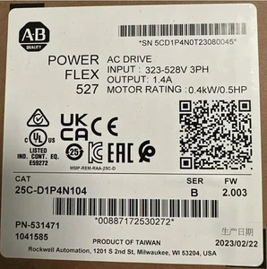 New Sealed Allen Bradley 25C-D1P4N104 / B PowerFlex 527 0.4kW / 0.5Hp AC Drive - Picture 1 of 4