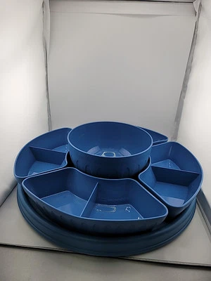 Servidor Lazy Susan Copco Blue 7 piezas Chip Dip Dividido Foto 1 de 4