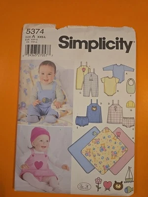 SIMPLICITY PATTERN 5374 BABIES' OVERALLS, JUMPER, PANTIES, BIB, HAT, BLANKET & - Image 1 of 3