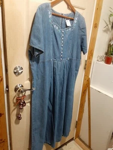 Vtg Erika & Co Denim Maxi Dress Sz 2x Cottagecore Prairie Floral Embroidered - Picture 1 of 4