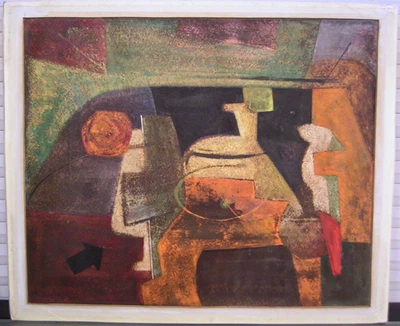 Mid Century Gemälde 50er Jahre Abstrakter Expressionismus Modernismus Kubismus - Bild 1 von 3