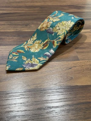 Corbata de lino vintage Lands End para hombre 100 % seda hecha en EE. UU. - verde floral Foto 1 de 4