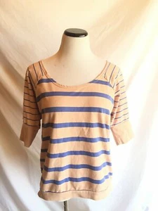 Volcom Women's Half Sleeve T-shirt Mauve with Blue Stripes Sz Medium B23 - Picture 1 of 5