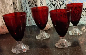 GLASSES BOOPIE RED RUBY 4Anchor Hocking GLASSWARE sm GOBLETS JUICE COCKTAIL VTG - Picture 1 of 5